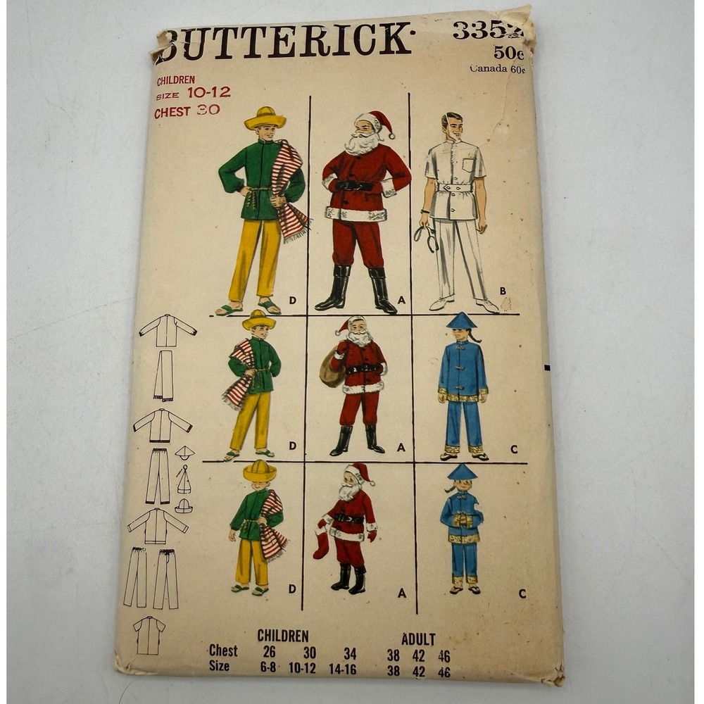 Butterick 3352 Sewing Pattern Children 10-12 Santa Doctor Mexican Costume